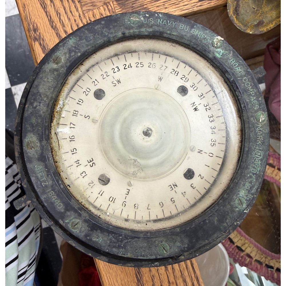 WWII US Navy BuShips Mark I Boat Compass A. Lietz 18440 Maritime Vintage Old